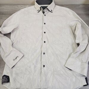 Vintage Coogi LUXE White Black Shirt Size XL‎ Button Down Embroidered Textured